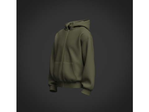 Male Oversized Cropped Zip Hoodie Modelo 3D