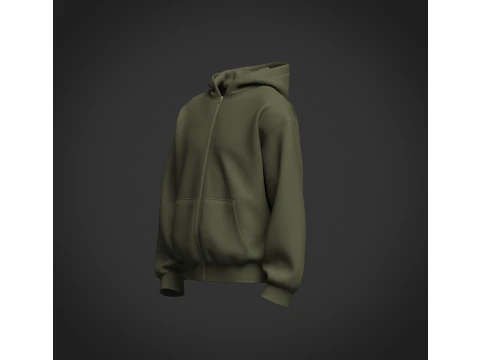 Male Oversized Cropped Zip Hoodie 3D Model