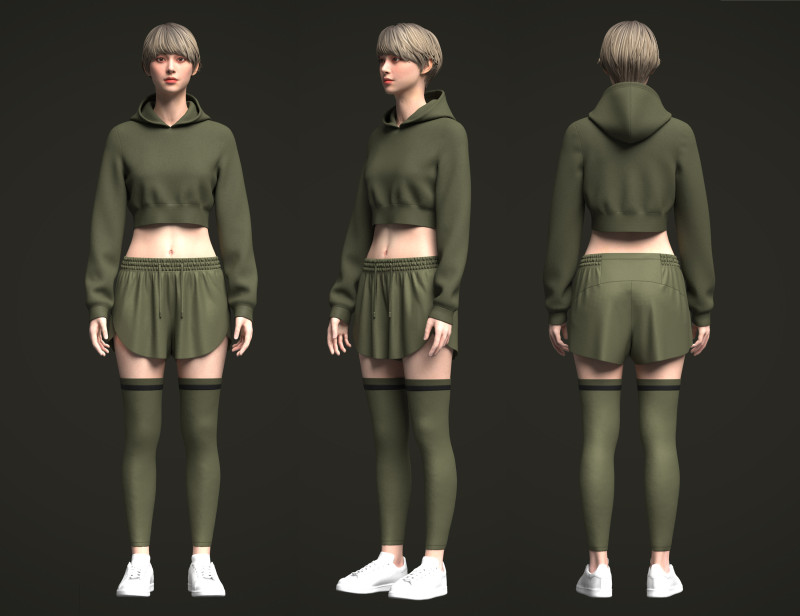 Female Hoodie and Shorts 3D Model .c4d .max .obj .3ds .fbx .stl .blend