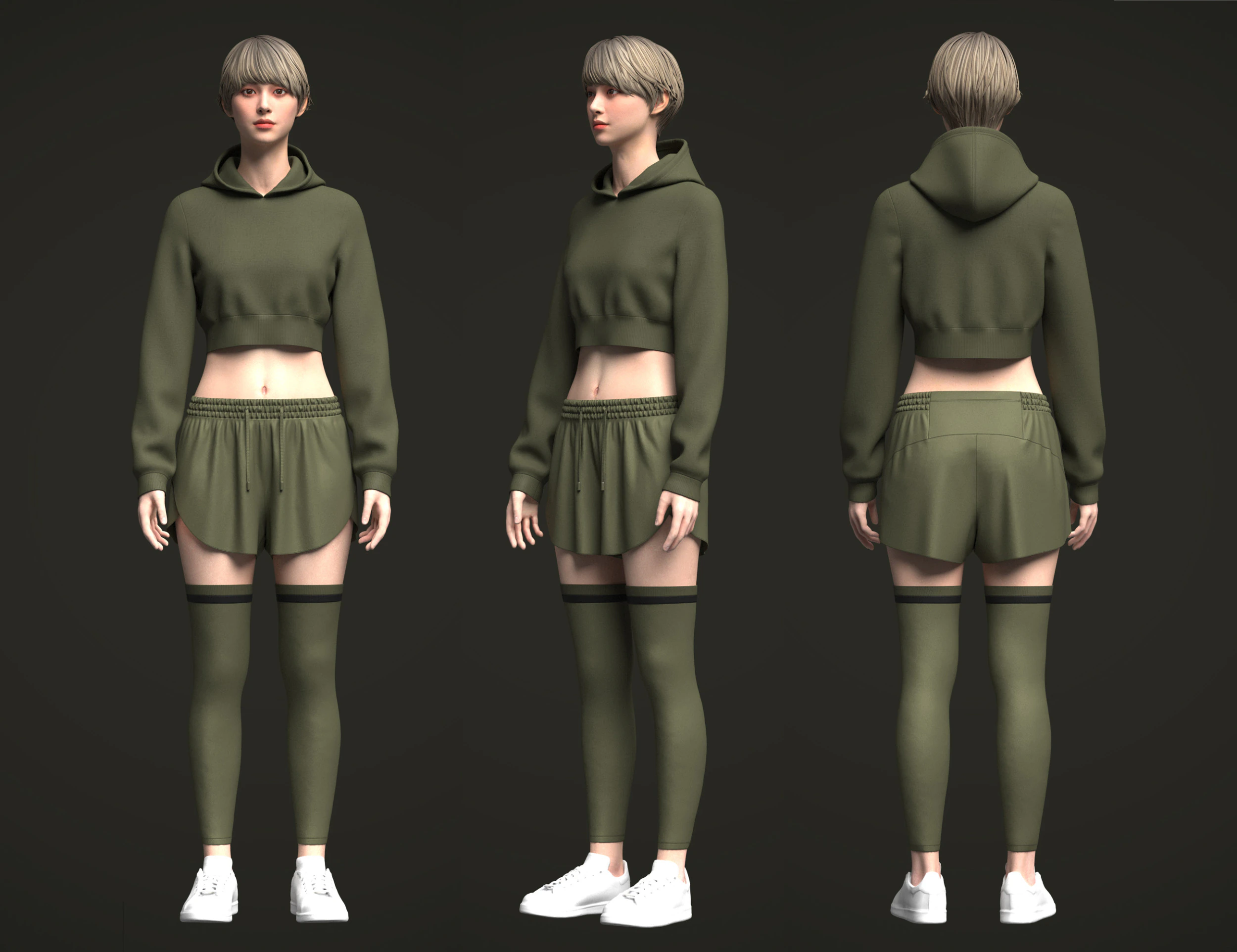 Moletom e Shorts Femininos Modelo 3D .c4d .max .obj .3ds .fbx .stl .blend 