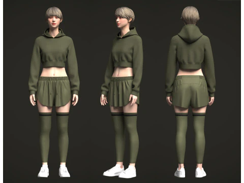 여성용 후드티 및 반바지 3D 모델