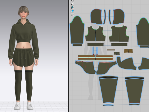 Female Hoodie and Shorts 3D Model
