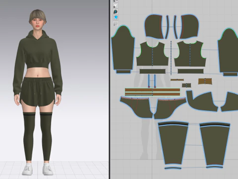 Moletom e Shorts Femininos Modelo 3D