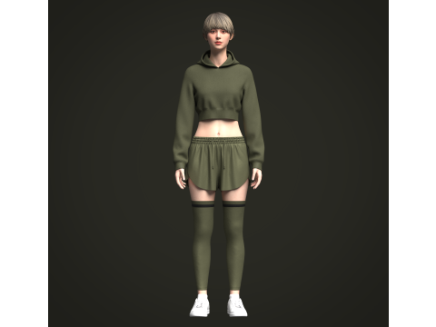 Female Hoodie and Shorts 3D Model