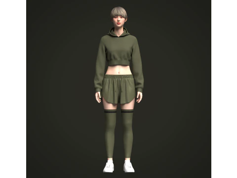 Moletom e Shorts Femininos Modelo 3D