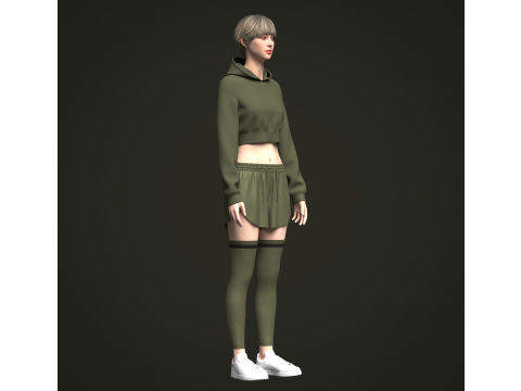 Female Hoodie and Shorts 3D Model