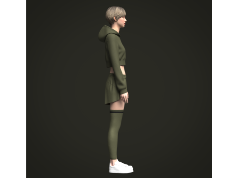 Female Hoodie and Shorts 3D Model
