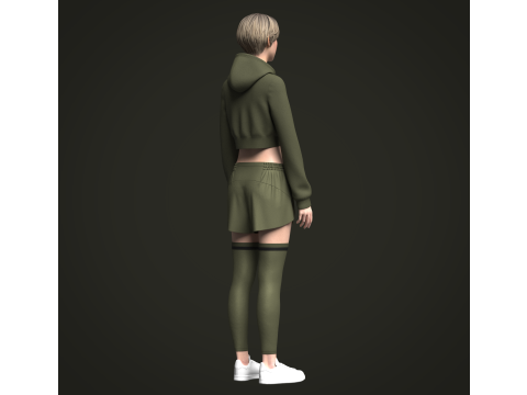 Female Hoodie and Shorts 3D Model