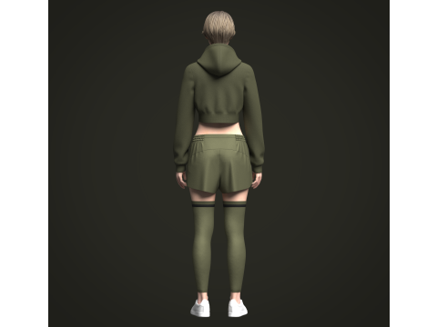 Female Hoodie and Shorts 3D Model