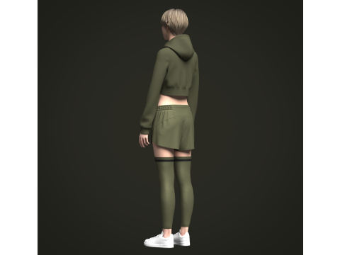Female Hoodie and Shorts 3D Model
