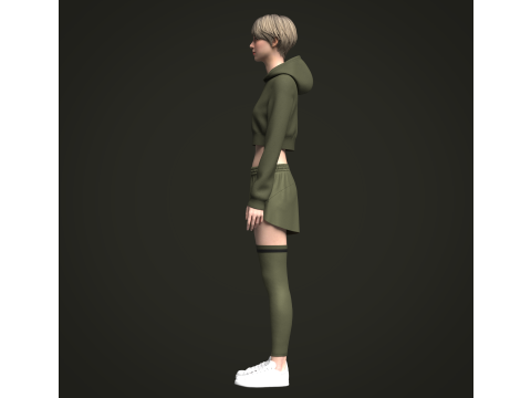Female Hoodie and Shorts 3D Model