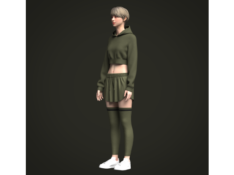 Female Hoodie and Shorts 3D Model
