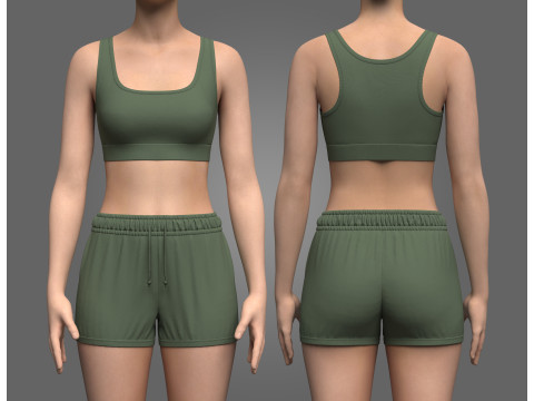Female Sports Bra and Swim Shorts 3D 模型