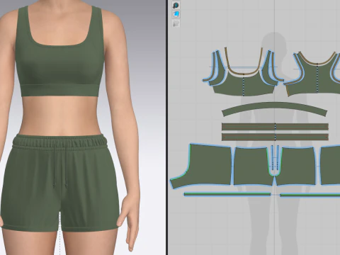 Suti&atilde; esportivo feminino e shorts de banho Modelo 3D