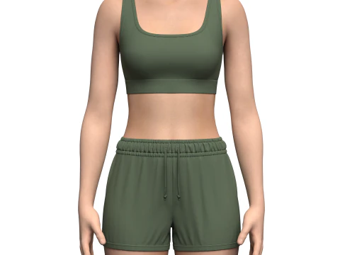 Suti&atilde; esportivo feminino e shorts de banho Modelo 3D