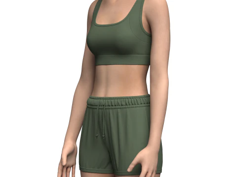 Suti&atilde; esportivo feminino e shorts de banho Modelo 3D