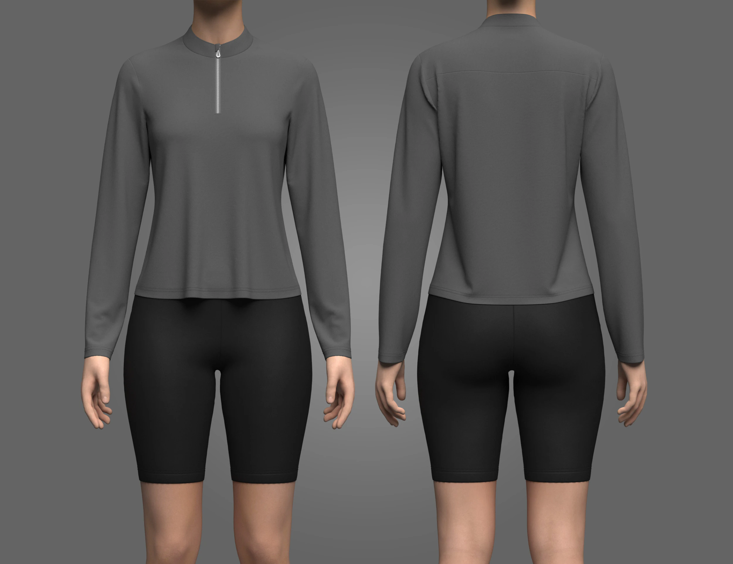 Female Half-Zip Tshirt 3D Model .c4d .max .obj .3ds .fbx .stl .blend 