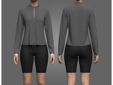 Female Half-Zip Tshirt 3D 模型