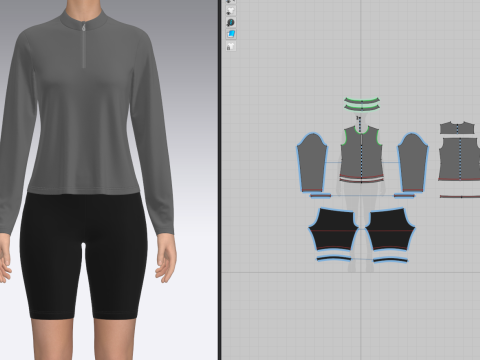 Female Half-Zip Tshirt 3D Модель