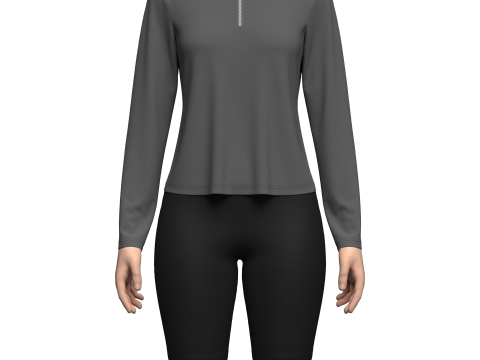 Female Half-Zip Tshirt 3D Модель