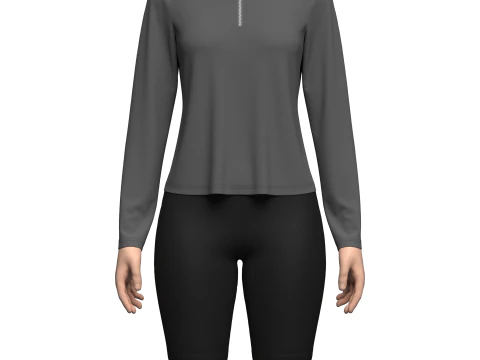 Female Half-Zip Tshirt 3D Model