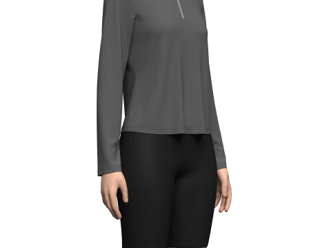 Female Half-Zip Tshirt 3D Model