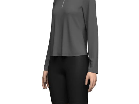 Female Half-Zip Tshirt 3D Model