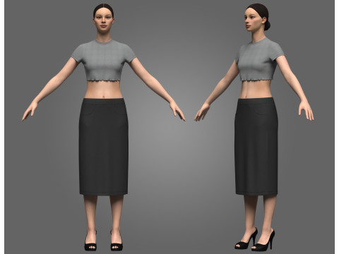 Female Elastic Top and Waist Skirt 3D 模型