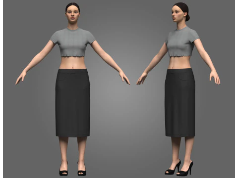 Top el&aacute;stico feminino e saia de cintura Modelo 3D
