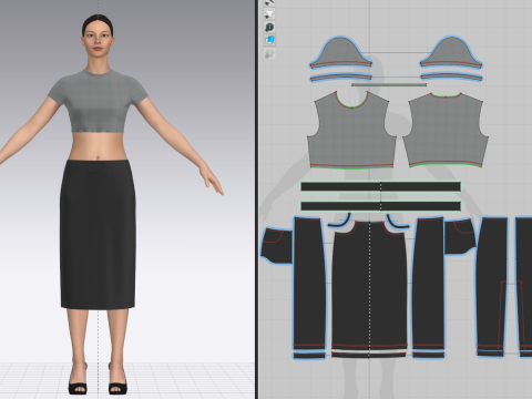 Female Elastic Top and Waist Skirt 3D Model
