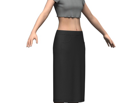 Female Elastic Top and Waist Skirt 3D Model