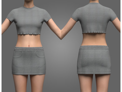 Women Top Elastic and Waist Skirt 3D 模型