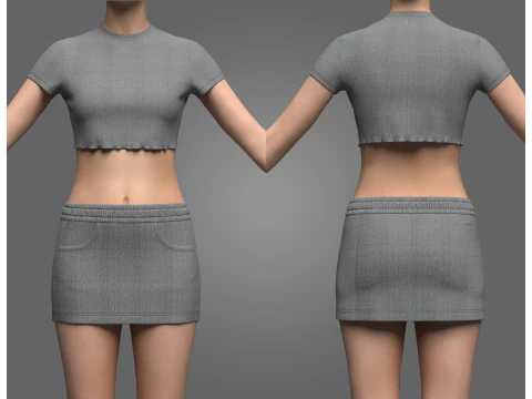 Saia feminina com el&aacute;stico e cintura Modelo 3D