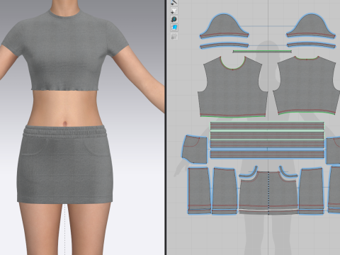 Women Top Elastic and Waist Skirt Model 3D