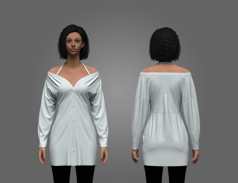 Female Off-Shoulder Trench Dress 3D Model .c4d .max .obj .3ds .fbx .stl .blend