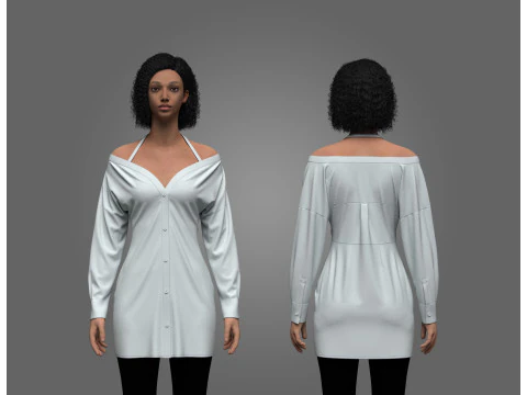 여성 오프 숄더 트렌치 드레스 3D 모델