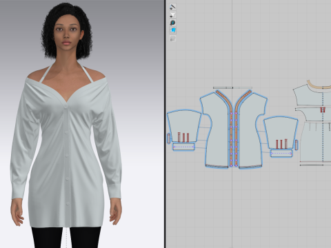 Female Off-Shoulder Trench Dress 3D Model