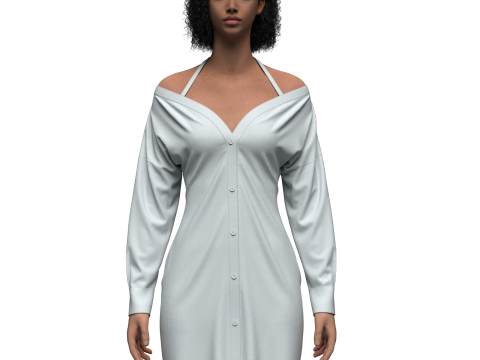 Female Off-Shoulder Trench Dress 3D Model