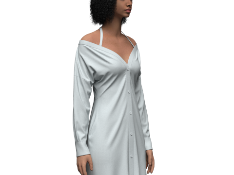 Female Off-Shoulder Trench Dress 3D Model