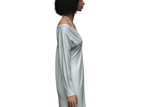 Female Off-Shoulder Trench Dress 3D Model