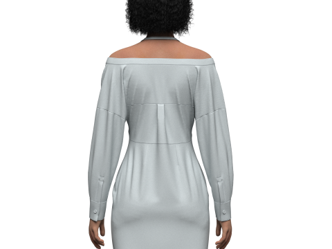 Female Off-Shoulder Trench Dress 3D Model