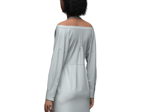 Female Off-Shoulder Trench Dress 3D Model