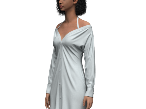 Female Off-Shoulder Trench Dress 3D Model