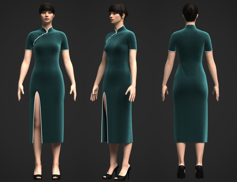 Female Cheongsam 3D Model .c4d .max .obj .3ds .fbx .stl .blend 