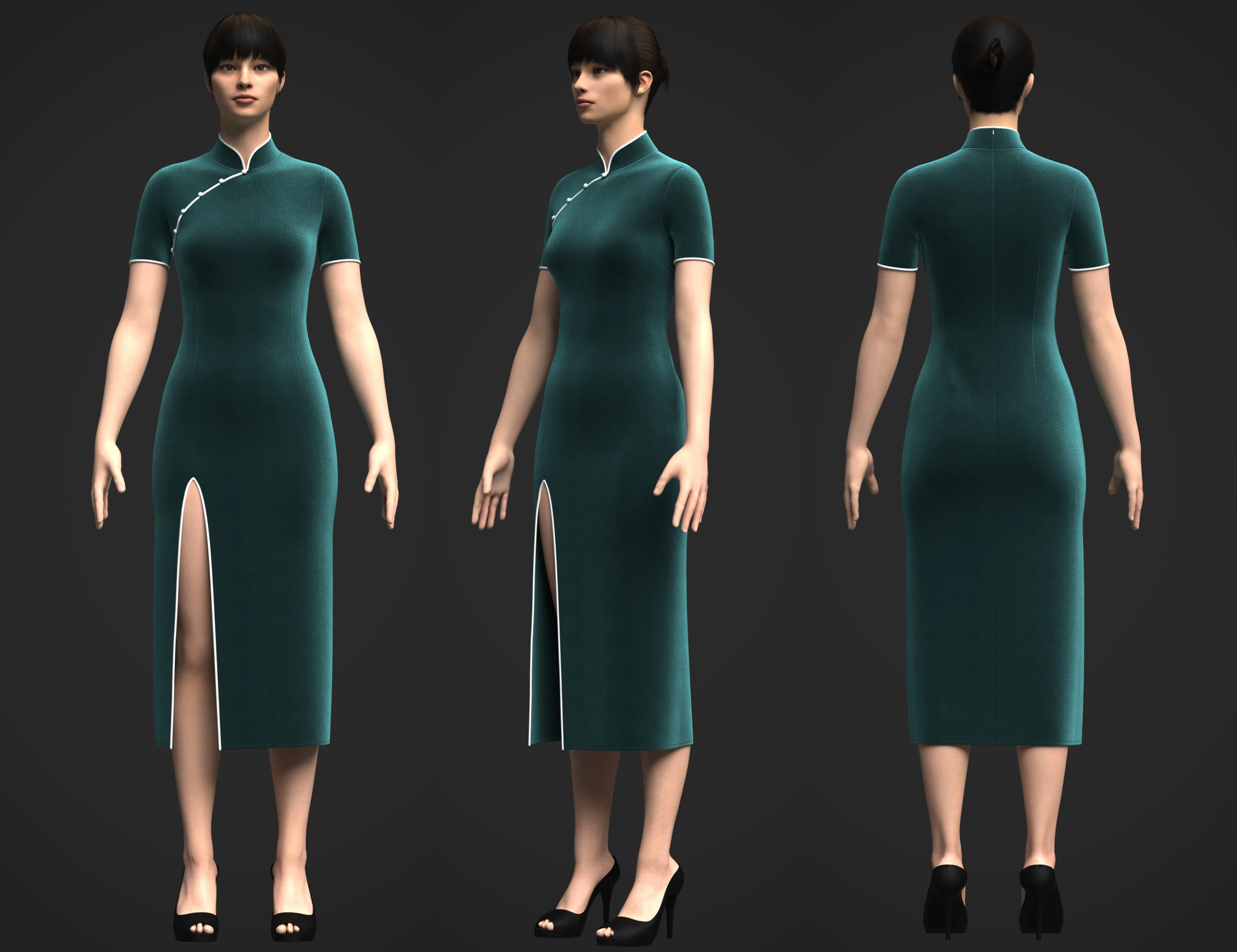 Female Cheongsam 3D Model .c4d .max .obj .3ds .fbx .stl .blend 