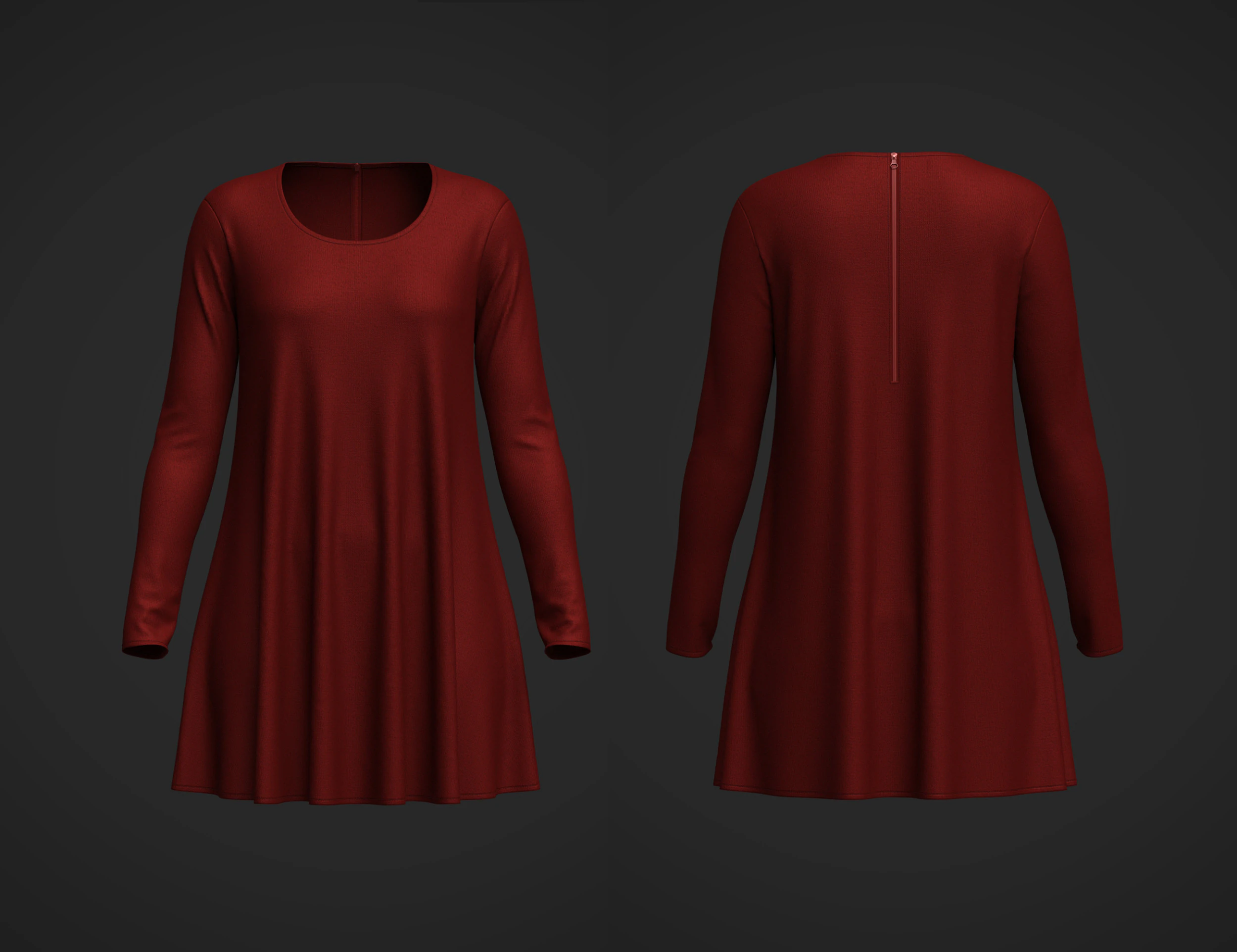 Female Neck Long Sleeve Dress 3D Model .c4d .max .obj .3ds .fbx .stl .blend 