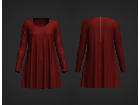 Female Neck Long Sleeve Dress Modelo 3D