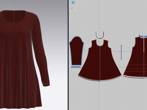 Female Neck Long Sleeve Dress Modelo 3D