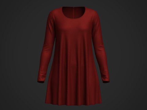 Female Neck Long Sleeve Dress Modelo 3D