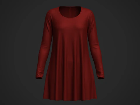 Female Neck Long Sleeve Dress 3D Model